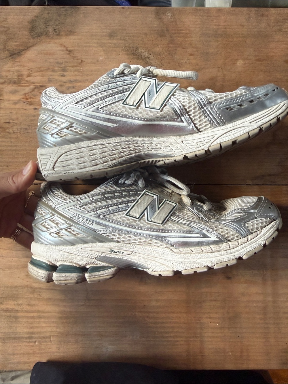 New Balance Silver and White Running Sneakers